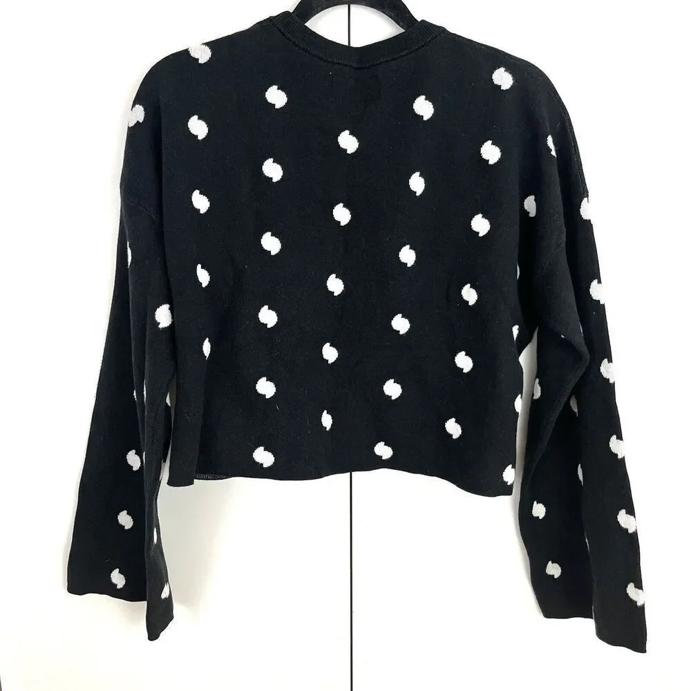 CURRENT / ELLIOTT ‎ Weslan Sweater Women’s 3/L Polka Dots Black White Crop - Picture 3 of 7